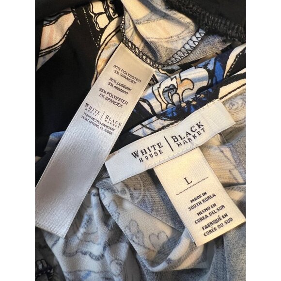 WHBM Dress Black Blue White L Large 3/4 Long Sleeve Stretch Sheath Washable - Picture 8 of 9